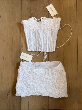 NWT Outcast White Lace Corset Top & Skirt Set S